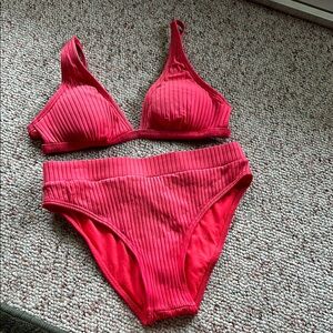 Gianni Bini Red Ribbed Bikini Set